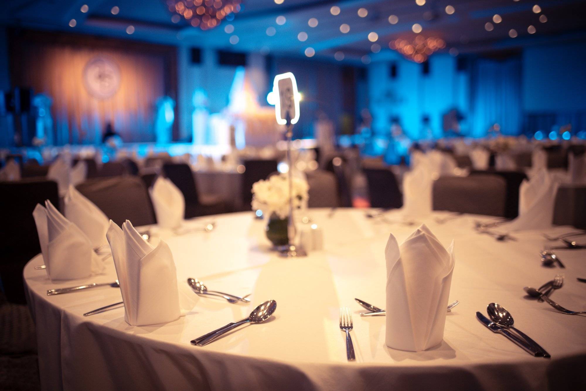 luxury banquet hall in hotel, dinner table for special guests