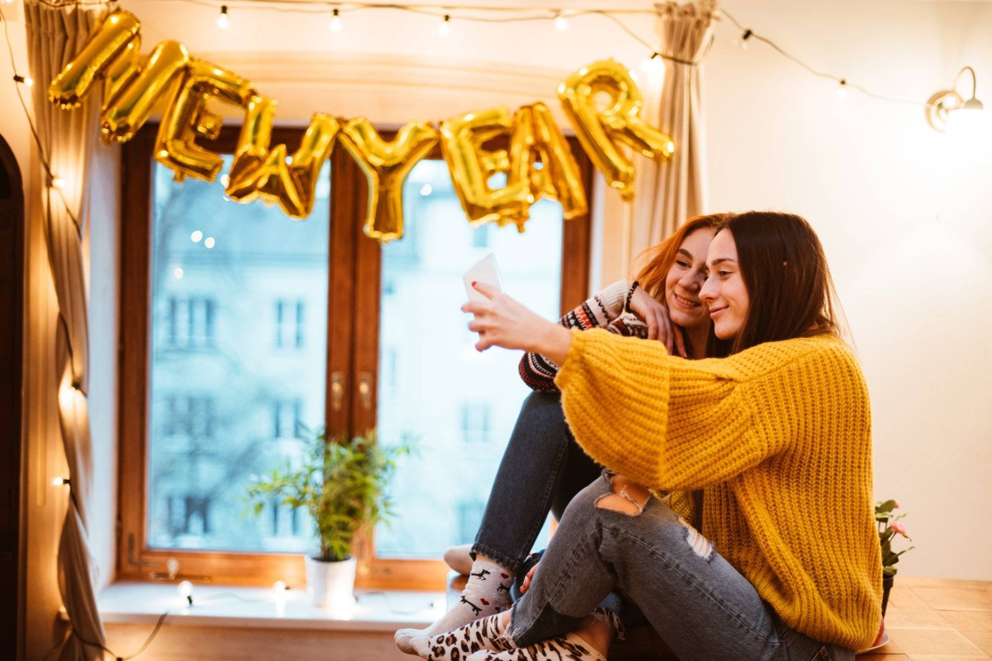 happiness friends take a selfie for the new year party happiness friends take a selfie for the new year party